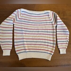 VINTAGE 80’s Country Craft Boatneck Womens Rainbow Striped Sweater, Small